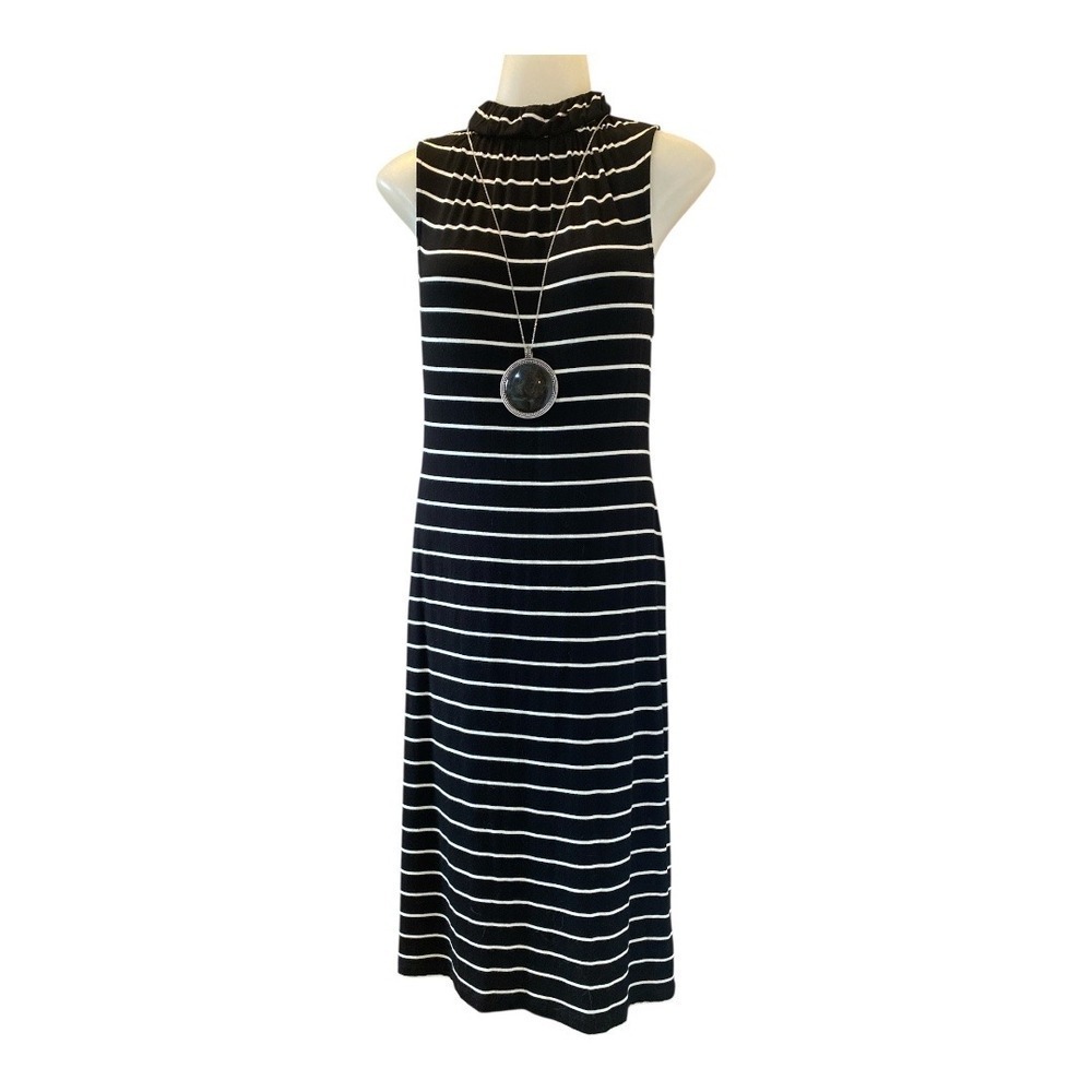 Mossimo Black Striped Mock Neck Sleeveless Midi Dress XS